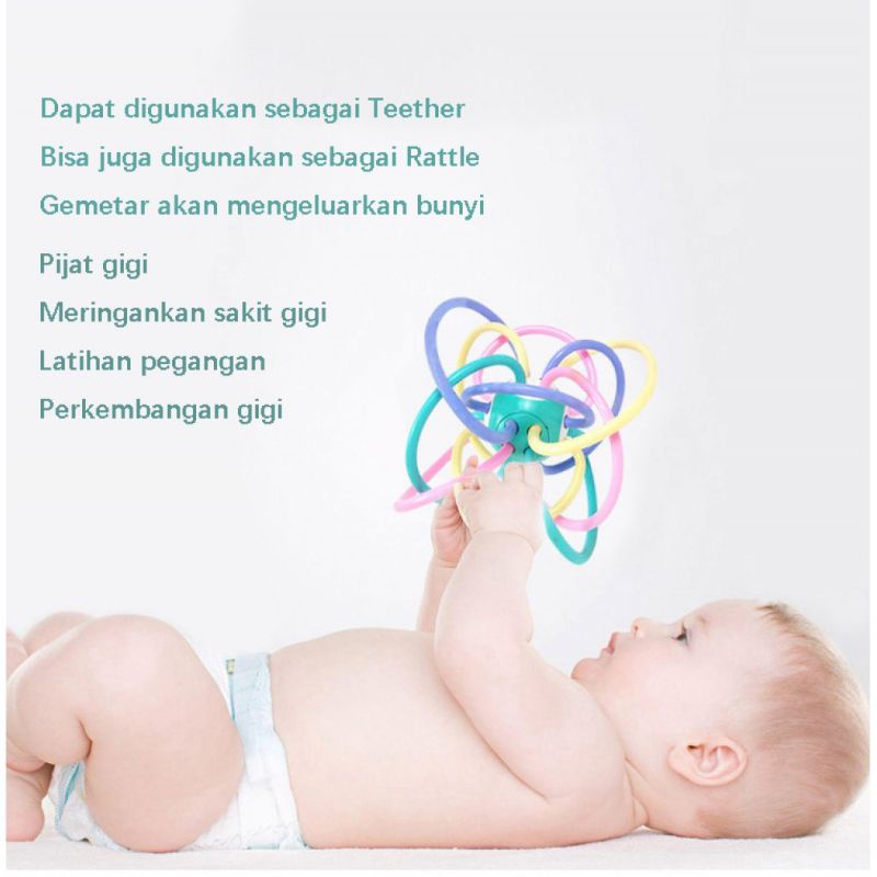 teether rattle jaring Bentuk bola mainan gigitan bayi