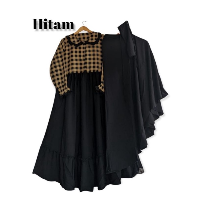 (COD)Gamis Set syar'i andini by azka collection//gamis set motif kotak by azka collection//Dress Cod