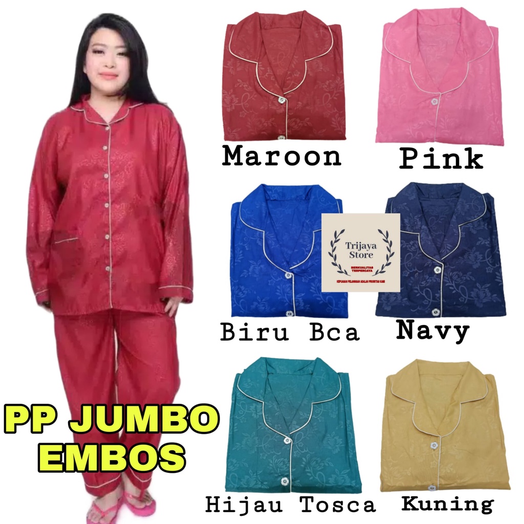 Trijaya . piyama PP JUMBO EMBOS wanita dewasa / baju tidur lengan panjang  XXL embos katun eropa