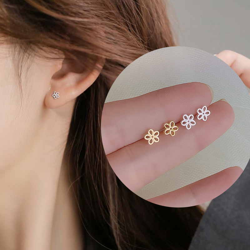 Anting Bunga Korea Flower Earrings Studs Women Girl Hollow Ear Earring Daily Jewelry Accessories Gift