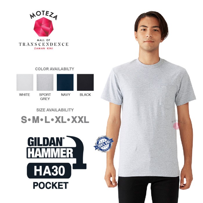 TERBARU Kaos Polos Saku Combed 20s - GILDAN HAMMER HA30 Pocket Heavyweight