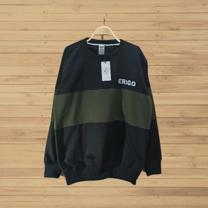 Dz97 Sweater Crewneck Pria Distro Grafity Sweter Switer Crewnek CN Crowneck Cowok Cewek Wanita Tebal-Stripe Black army