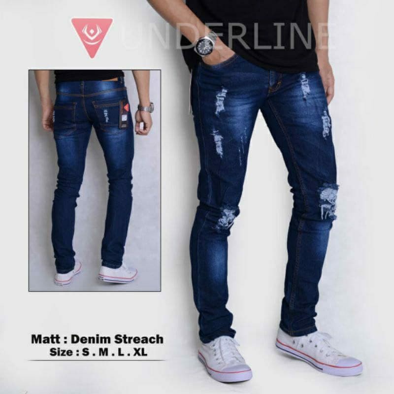 Celana Jeans Pria sobek lutut robek ripper premium size 27-34 slimfit levis