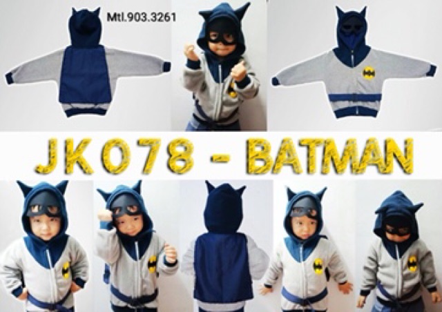 Jaket anak balita karakter superhero dan binatang topi 3 dimensi lucu