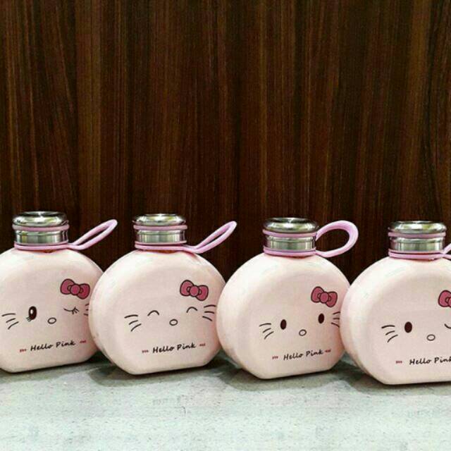 Botol minum hellokitty kaca gepeng 300ml