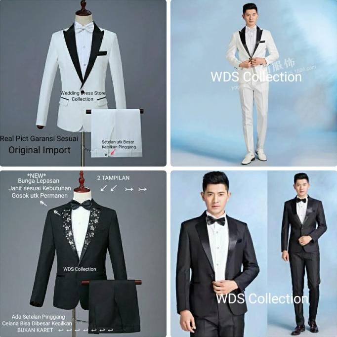 JSHP 01 A Setelan Jas Formal Blazer Pengantin Pria Hitam Putih Import