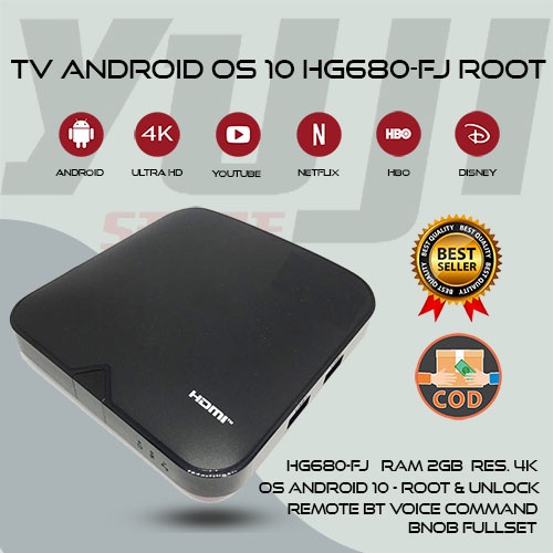 STB ANDROID OS10 TV BOX RAM2GB HG680-FJ UHD 4K ROOT FULLSET BARU