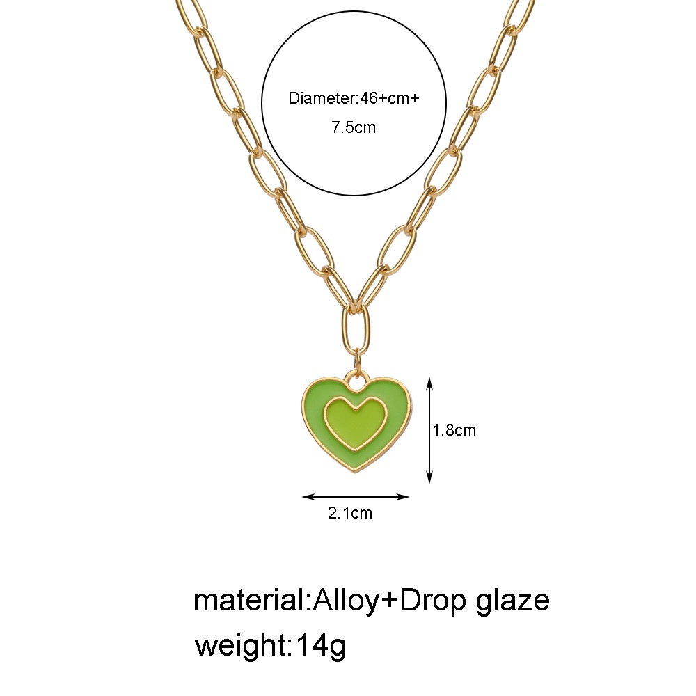 Y2K Girl Wind Dripping Color Glaze Double Heart Necklace for Women Fashion Pendant Necklace