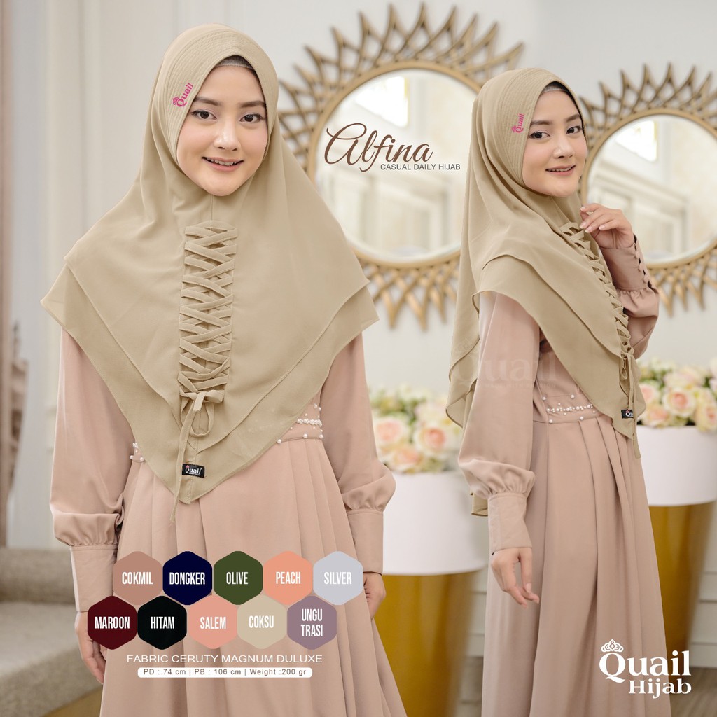 ALFINA Khimar 2 layer aksen kepang Quail hijab cerutty premium ori murah