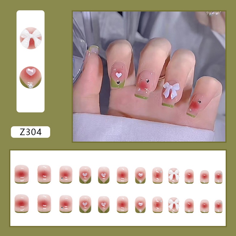 24pcs / box Kuku Palsu Motif Kupu-Kupu / Hati Aksen Berlian Imitasi Untuk Dekorasi Nail Art