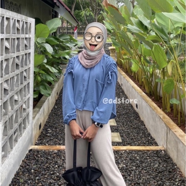 Laura Crop Blouse Serut Crinkle Wanita - Crop Blouse Belakang Panjang- Blouse Tali Serut - Blouse Se