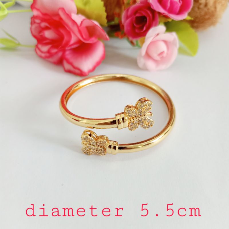 Gelang titanium lapis emas anti karat wanita diameter 5.5cm