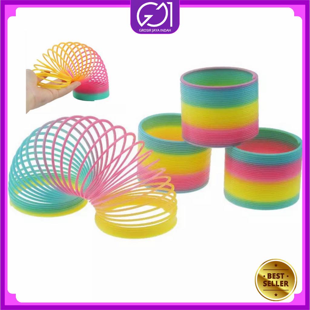 Mainan Slinky  Magic Spring Rainbow Spiral / Mainan Per Anak Pelangi / Mainan Montessori / Mainan Edukasi / Yoyo Cincin LED Nyala