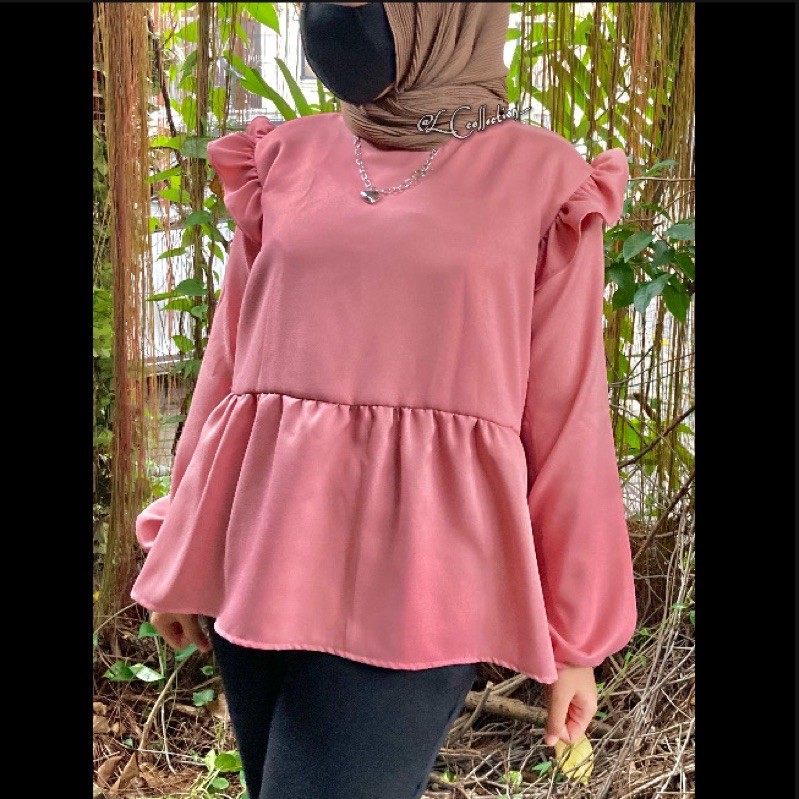 (100k 3) BLOUSE RAMPEL LENGAN BALON VINTAGE/BLOUSE LENGAN BALON RUFFLE