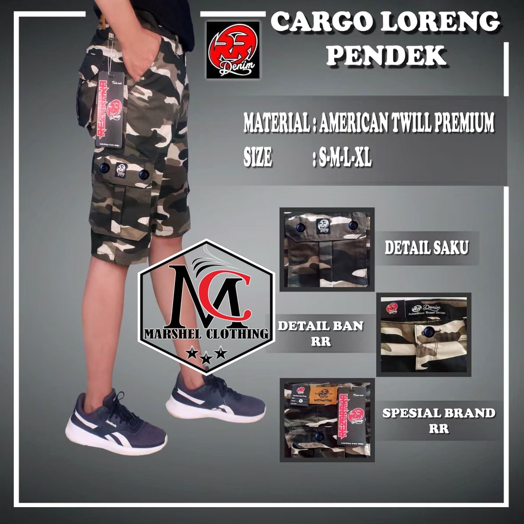 RCL - Celana Pendek Loreng Cargo Hijau Army / Loreng Pendek Cargo Pria