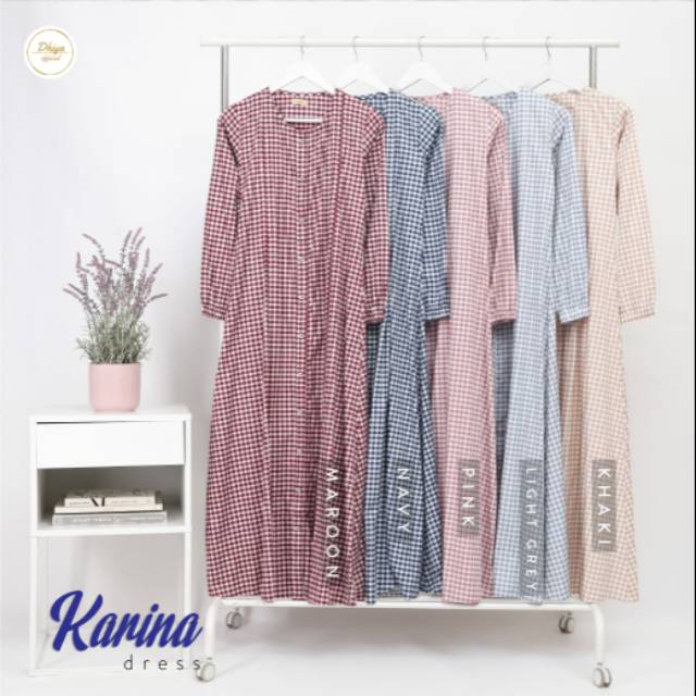 KARINA DRESS GAMIS KATUN JEPANG ORI KOTAK KOTAK BY DHIYA