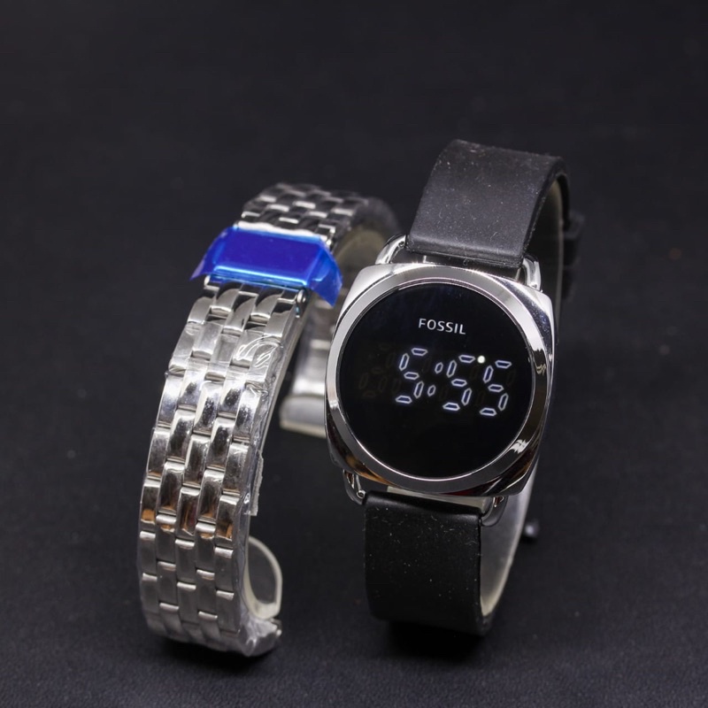 Jam Tangan Wanita Fossil LED Rubber Free Tali Rantai