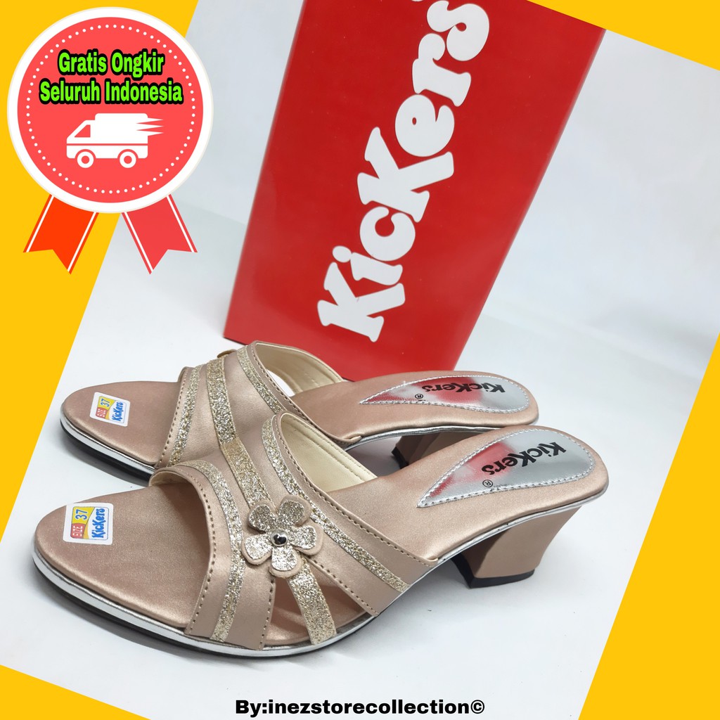 WEDGES SANDAL PESTA WANITA KICKERS BERKUALITAS KODE P1 MURAH-Krem