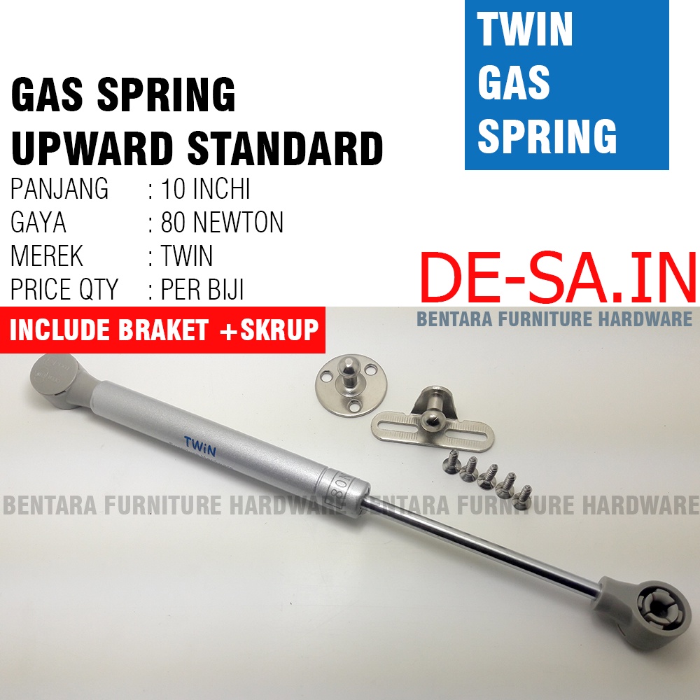 Twin 10 Inchi x 80 Newton Gas Spring Hidrolik - Upward Hidrolik Pintu Kabinet Jok Motor