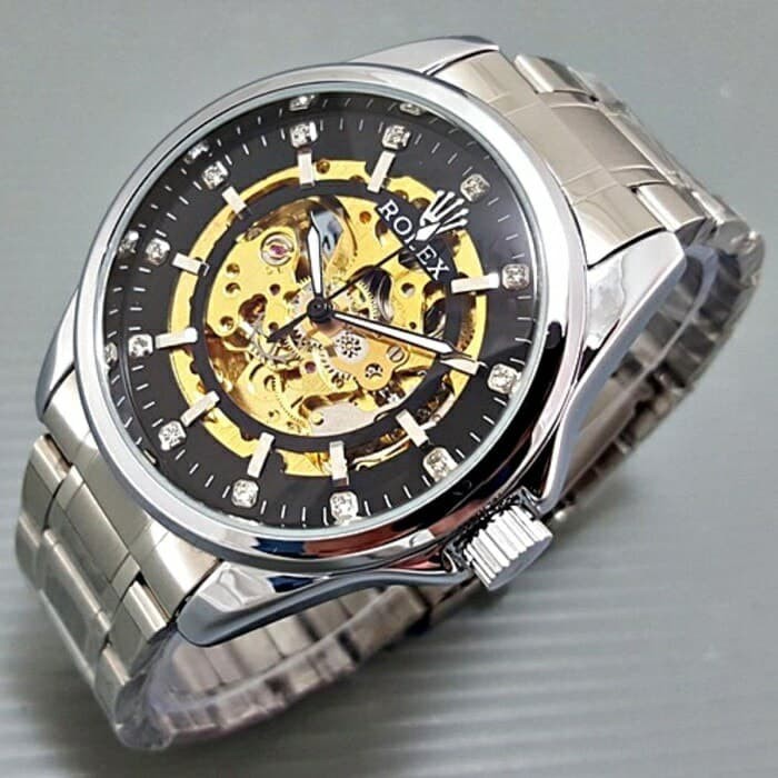 JAM TANGAN PRIA ROLEX AUTOMATIC BESAR SILVER (BLACK GOLD)