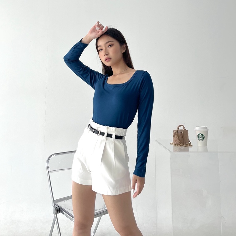 Suri Semi Square Neck Top / Top Wanita Korea / Blouse Casual / Baju Santai