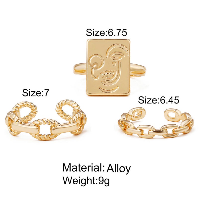 3pcs / Set Cincin Rantai Emas Model Terbuka Dapat Disesuaikan Untuk Aksesoris