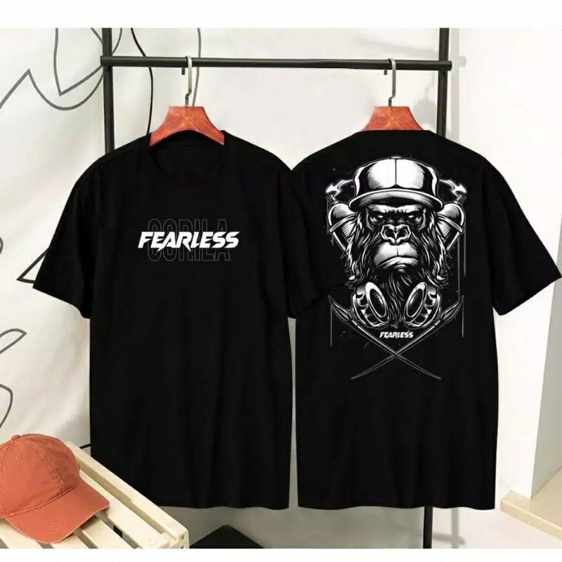 Fourfashion Kaos Pria Kaos Distro GORILLA FEARLESS Black BC136