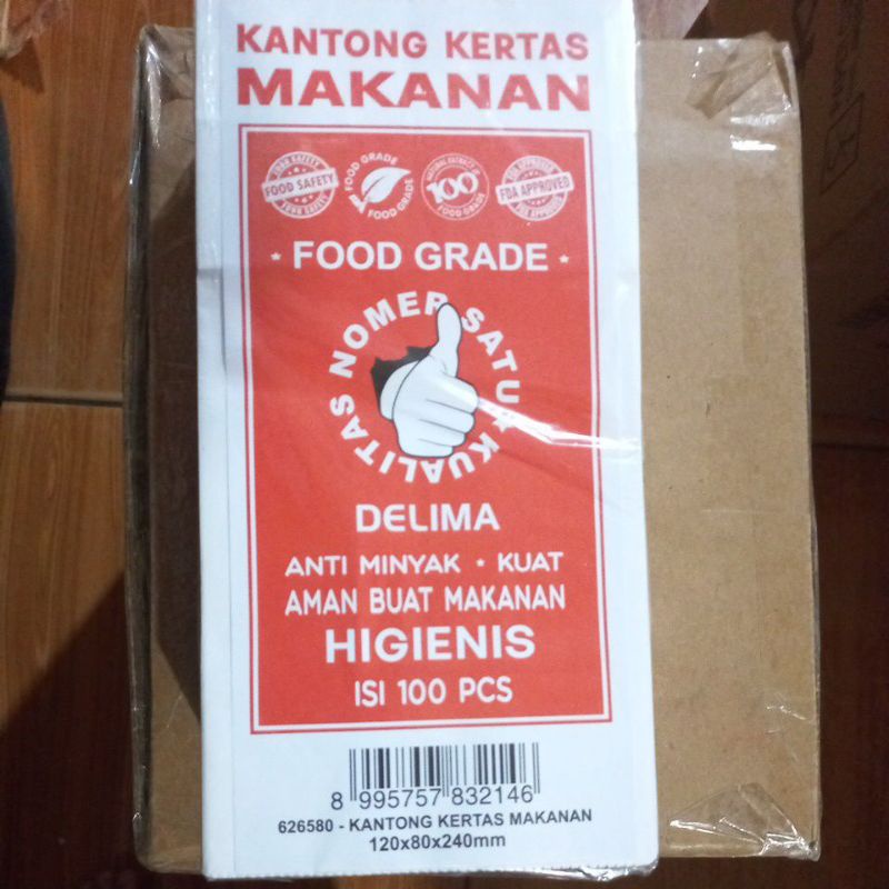 kantong kertas makanan DELIMA isi 100 pcs putih polos 120X80X240MM