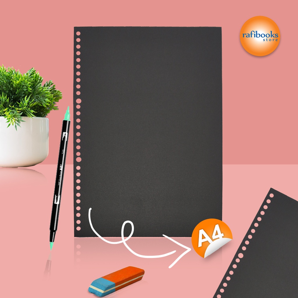 

[ Rafibooks ] Looseleaf A4 210 Gsm Black Paper - Kertas Binder Polos Hitam