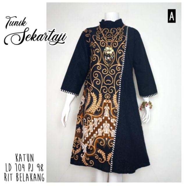 Tunik Sekartaji Batik Modern Midi Casual Kantor Seragam Muslim Kondangan Pesta Seling Batik Kerja