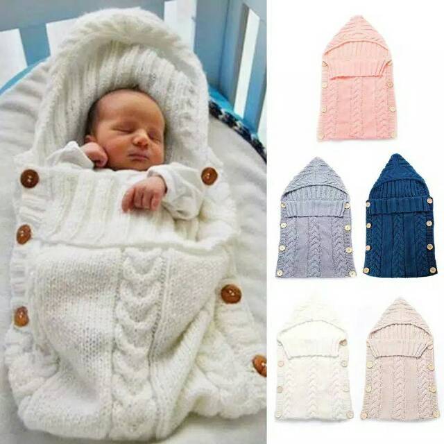 Sleeping Bag Rajut Selimut Bedong Bayi jaket rajut knit jacket Hoodie bedong lembut Muslin Nerf Selimut Rajut bayi Baby infant Sleeping bag rajut selimut rajut bedong lembut nyaman dipakai bayi