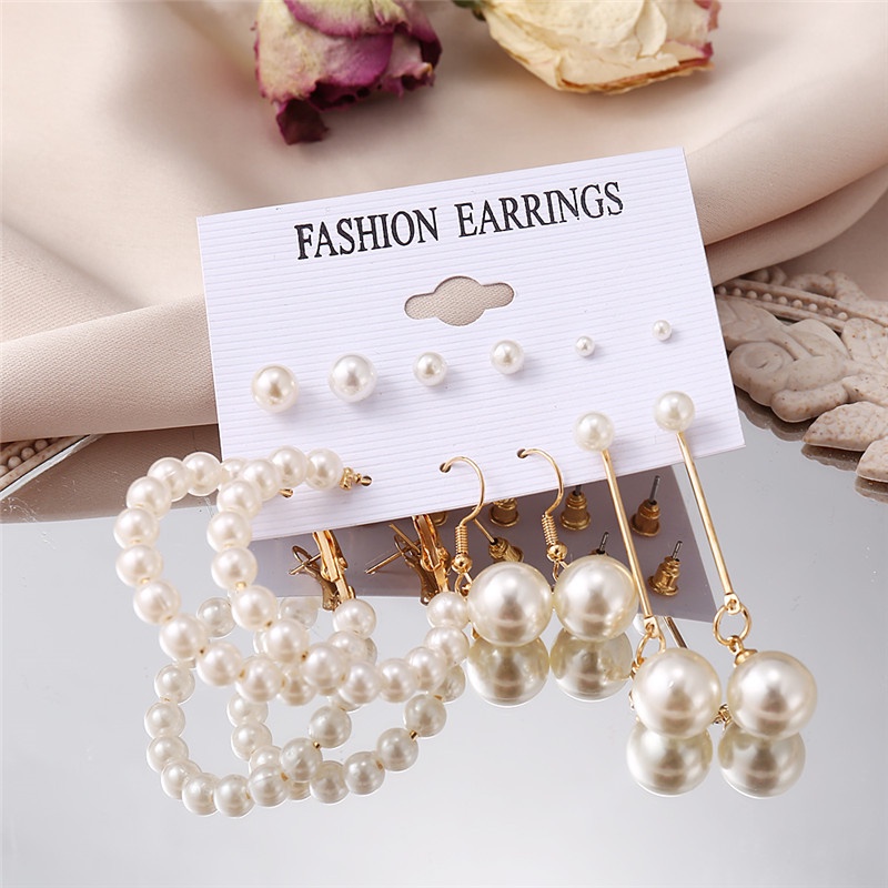 6pcs / Set Anting Tusuk / Stud Bentuk Kupu-Kupu Dengan Rumbai Mutiara Gaya Vintage Untuk Wanita