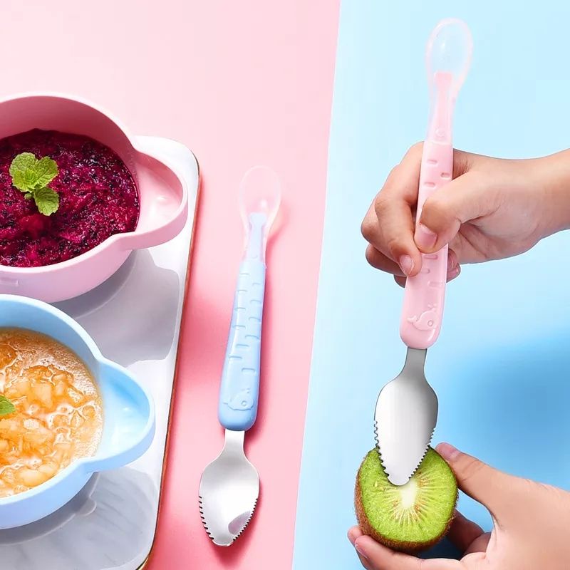 Sendok Kikis Buah Pengerukan Spoon Fruit Scrapper Mpasi Sendok Makanan Bayi Stainless Steel