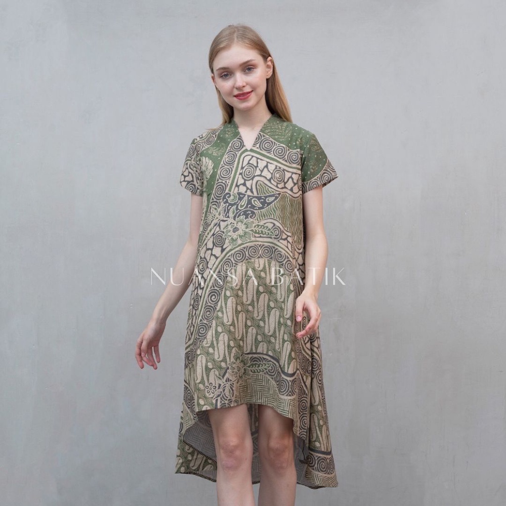 Nuansa Batik Arielle Dress Batik Cap Motif Lawasan - Sage Green
