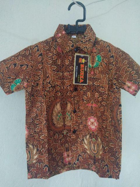 Ruzza Batik Anak Usia 0-7 Tahun / Kemeja Laki-laki / Hem Motif Sogan Pelangi Warna Coklat