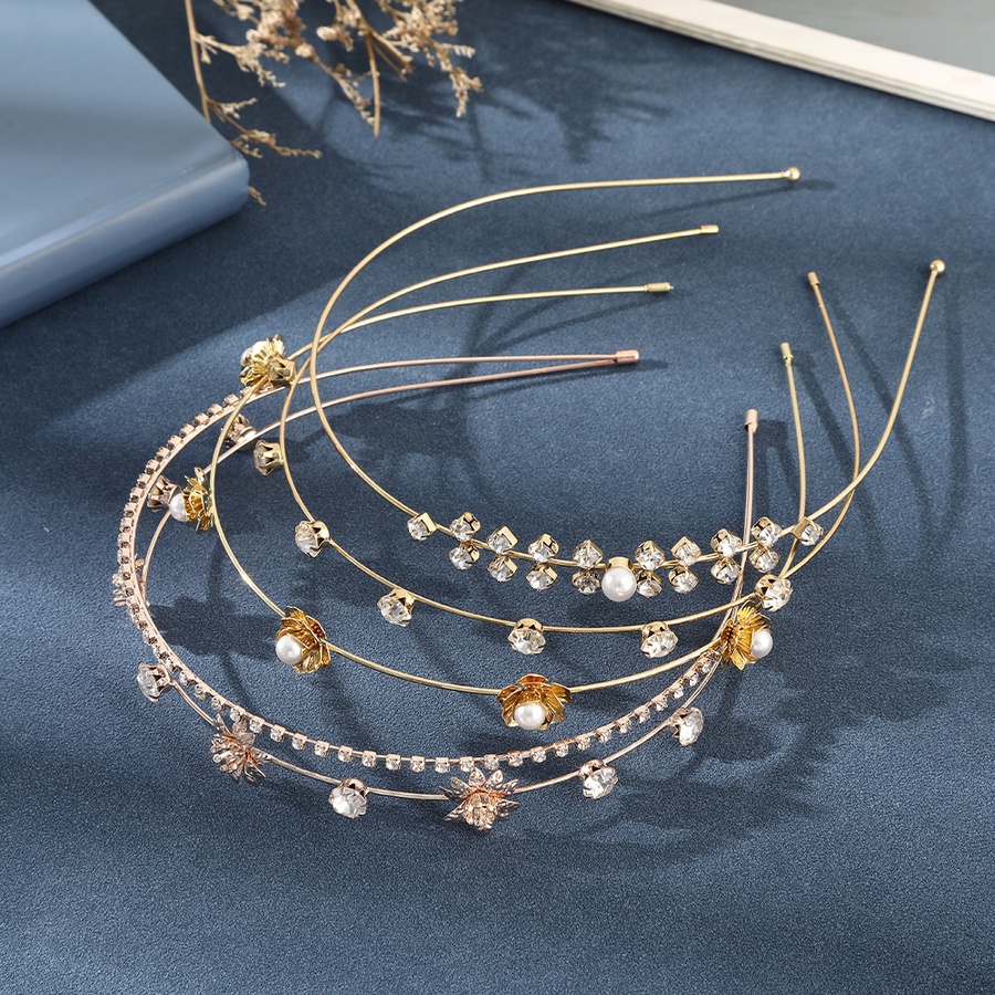 Bando Desain Bunga Aksen Mutiara Dan Berlian Imitasi Bahan Metal Warna Emas Gaya Korea Untuk Wanita