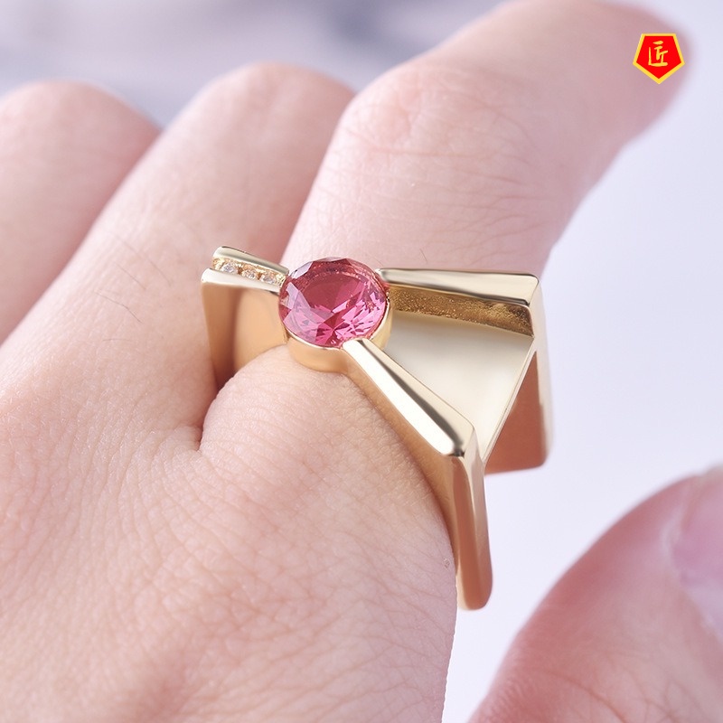 [Ready Stock]Creative Personality 18K Gold Inlaid Ruby Ring