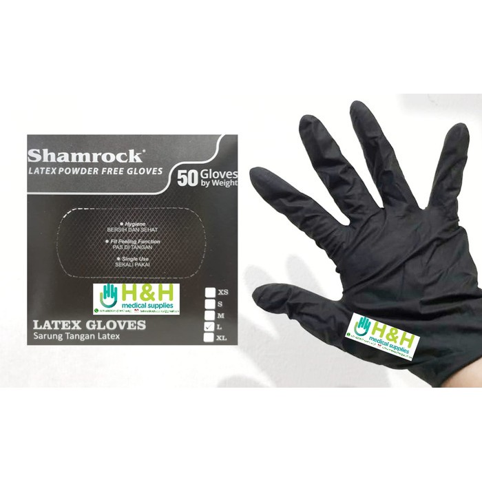 Sarung Tangan Shamrock Latex No Powder isi 50 Pcs /Sarung Tangan Karet