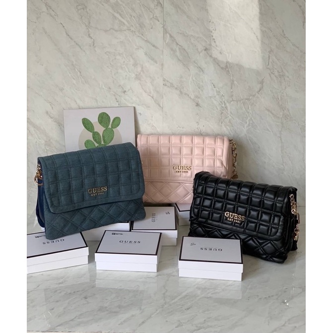 Tas Bahu Selempang Kulit Wanita GS Quilted Leather Shoulder Bag Premium Import Hitam Black Pink Biru