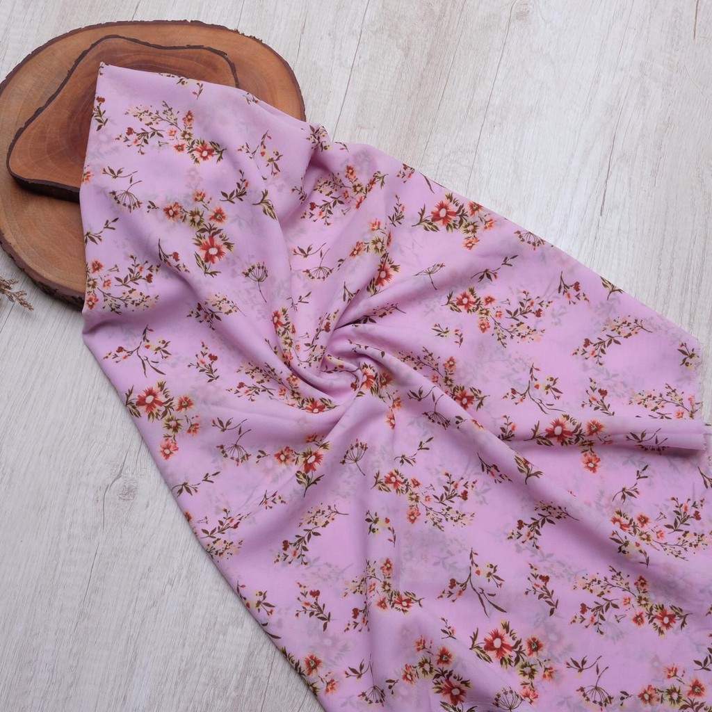 {BARU KAINNYA SAJA}  HIJAB MOTIF SEGIEMPAT - KERUDUNG SIFON FINE - CHIFFON FINE - 222 VINE-Pink(D)