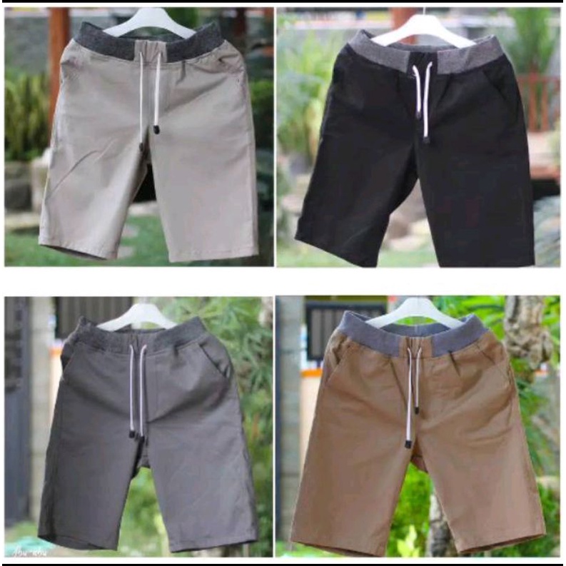 PROMO... CELANA PENDEK PRIA CHINO PINGGANG KARET- CLNA PEDEK COWOK- CELANA PDK KOLOR COWOK- CELANA P