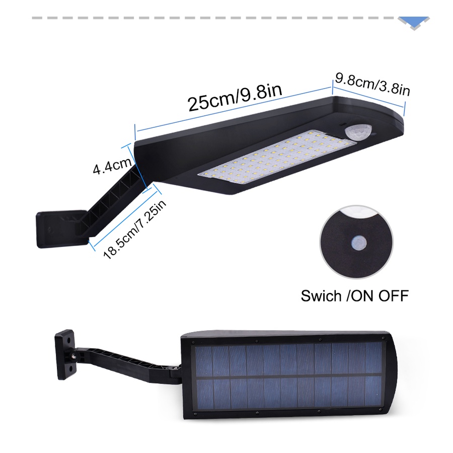 Lampu Jalan Sensor Gerak PIR Energy Surya Lampu Taman 66 LED Solar Tenaga Surya Dengan Sensor Gerak Waterproof tahan air anti air Upgraded 66 Led Solar Light Outdoor Waterproof Street Light Rotable Pole Solar Street Lamp Wall Lamp With 3 Modes For Garden