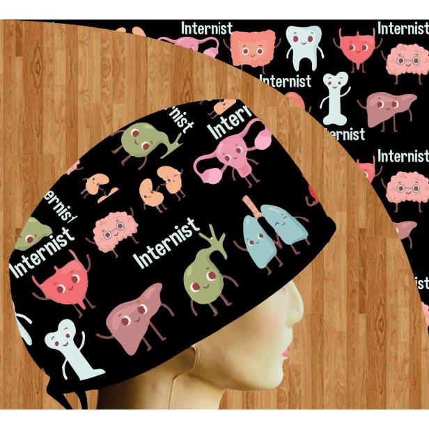 Head Cap /Topi Medis / Scrub Hat / Surgical Cap / Topi Dokter Custom Printing Motif Internist