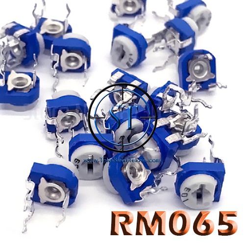 10 Pcs RM065 WH06-2 Trimpot VR  Biru Putih 3 Kaki 3 Pin 100 220 500 1K 2K2 4K7 5K 10K 20K isi 10 Buah