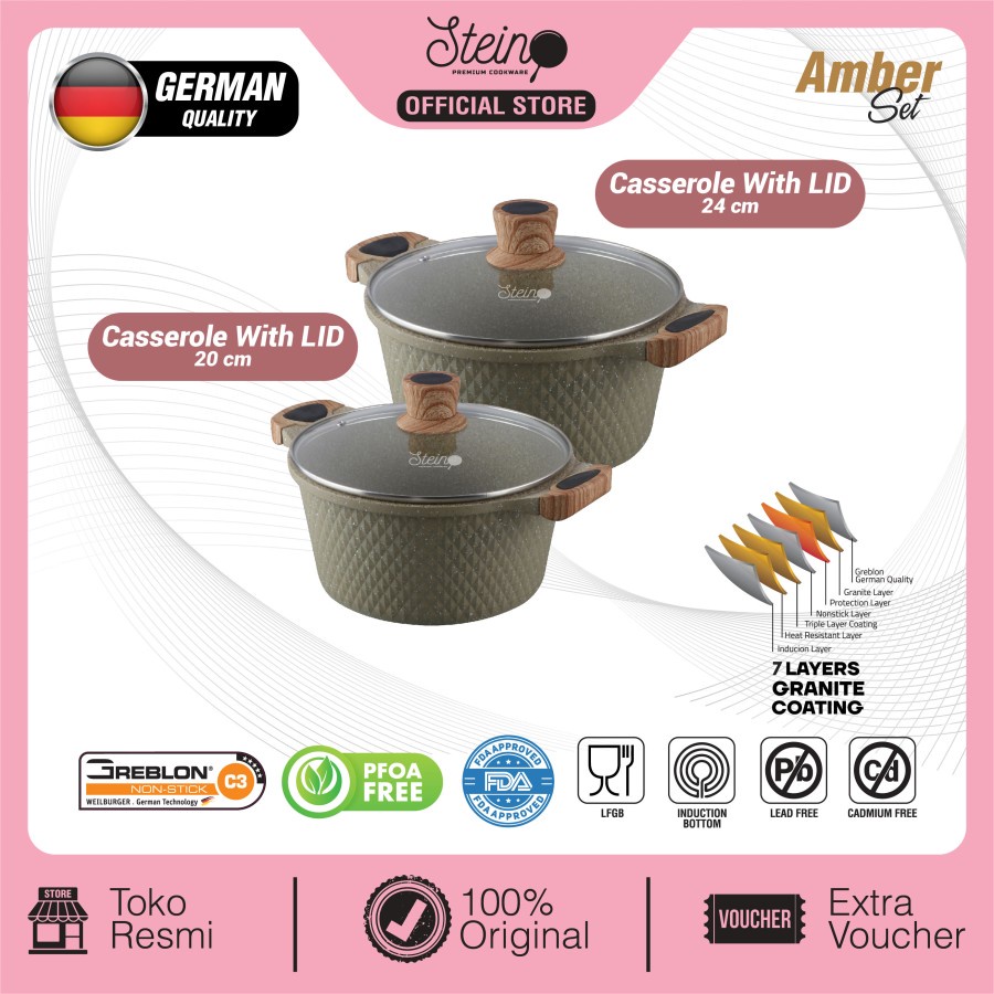 Casserole Steincookware Paket AMBER Set 24cm &amp; 20cm Diamond Stein 24 Casrol Stein Cookware Panci Induksi