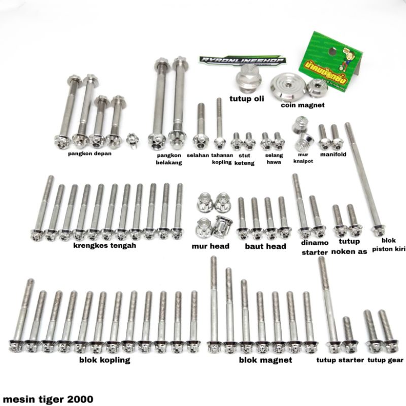 probolt stainless baut full mesin Honda Tiger 2000 original Thailand