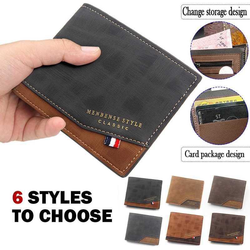 MenBense Dompet Pria Lipat Kulit Saku/Katong Belakang Cowok/Cowo Gaya Retro Modern Casual Wallet PU Leather Elegant Profesional Muda Macho Korea Jepang Mode Dompet Kartu tempat Receh ada tempat Foto dan slot Rahasia Resleting Tua Muda Profesional Bagus