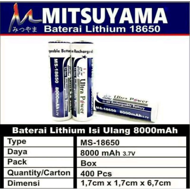 Batrai charger ulang Baterai 18650 8000mAh 3.7V Battery Li-ion Rechargeable