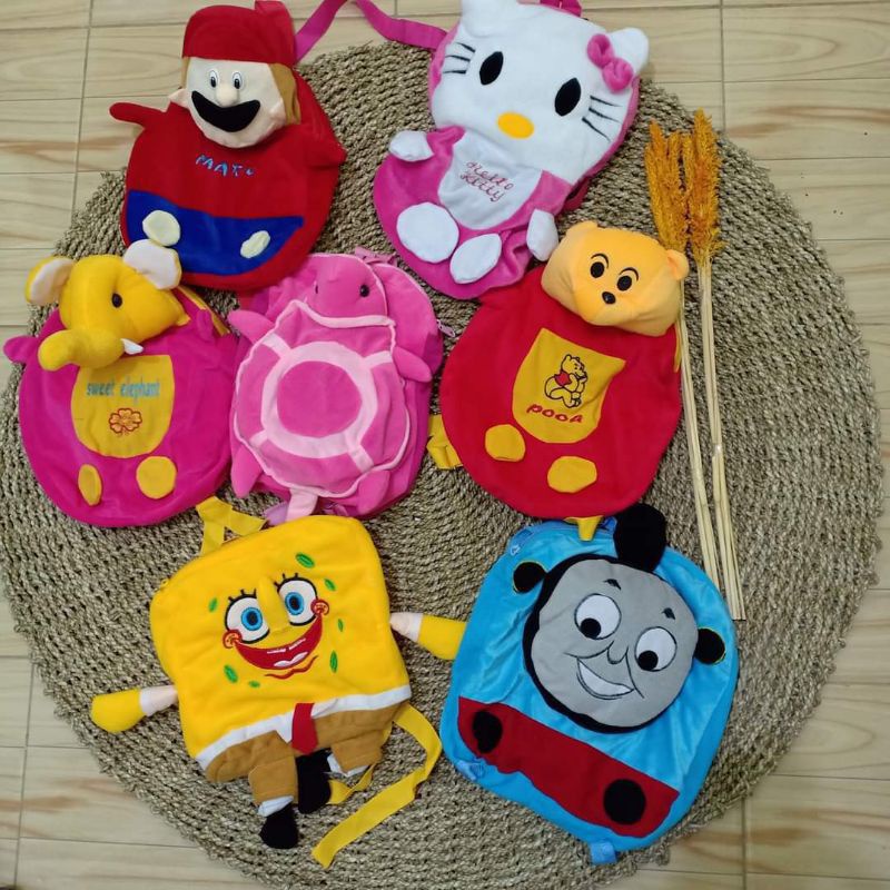 Tas anak boneka karakter / bahan boneka lembut bisa diberi nama by zellshop