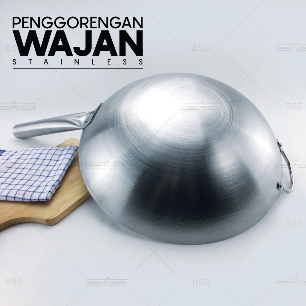 Wajan Penggorengan 34cm 36cm Stainless Steel Tebal Wok Kuali Goreng